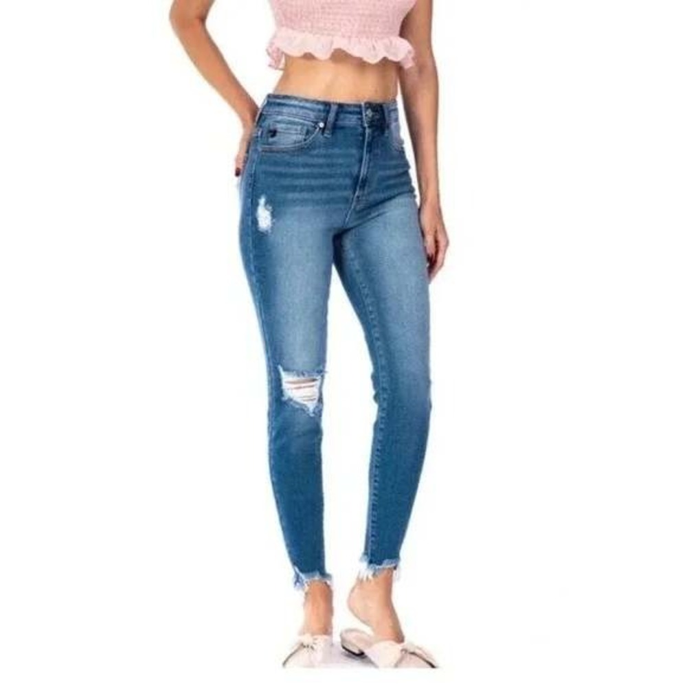 KanCan High Rise Distressed‎ Ankle Skinny Jeans Size 5 / 26 Frayed Hem Stretch